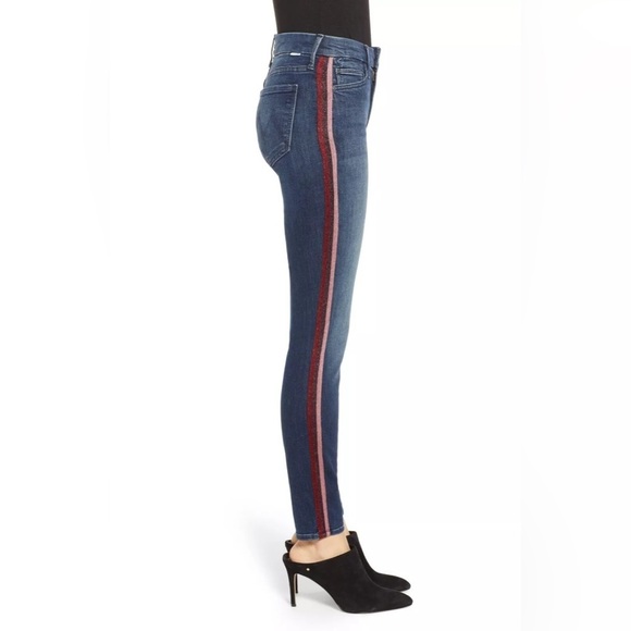 MOTHER High Waisted Looker Here Kitty, Kitty Glitter Racer Stripe Jeans 28 - Picture 2 of 13